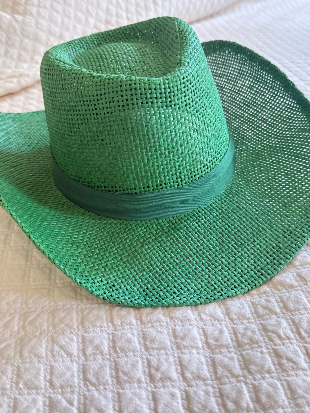 Breathable Green Woven Sun Hat with Ribbon Band